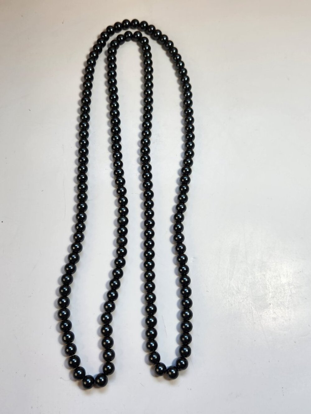 Vintage Hematite Beaded Strand Necklace Gunmetal Grey Opera Length Flapper Loop